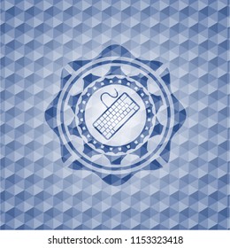 keyboard icon inside blue emblem or badge with geometric pattern background.