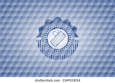 keyboard icon inside blue emblem with geometric pattern.