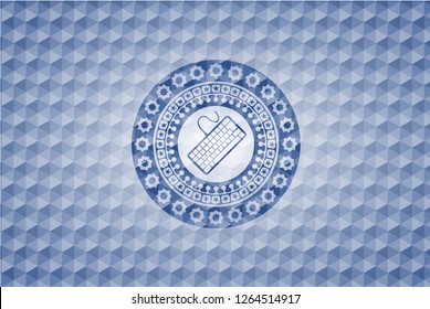 keyboard icon inside blue hexagon badge.