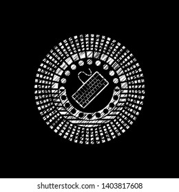 keyboard icon inside chalkboard emblem on black board