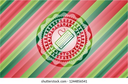 keyboard icon inside christmas badge background.