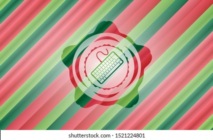 keyboard icon inside christmas emblem background.