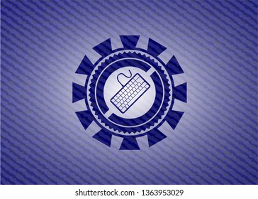 keyboard icon inside emblem with jean high quality background