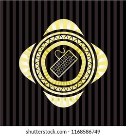keyboard icon inside gold emblem or badge