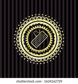 keyboard icon inside gold emblem
