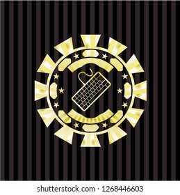 keyboard icon inside golden badge or emblem