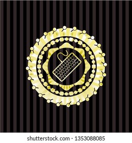 keyboard icon inside golden emblem