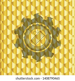 keyboard icon inside golden emblem. Scales pattern. Vector Illustration. Detailed.