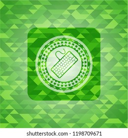keyboard icon inside green emblem with mosaic ecological style background