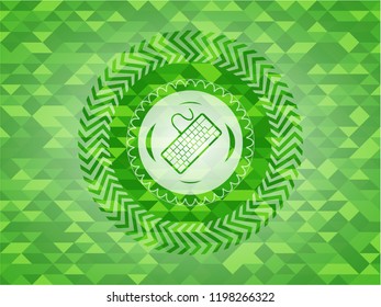 keyboard icon inside green mosaic emblem
