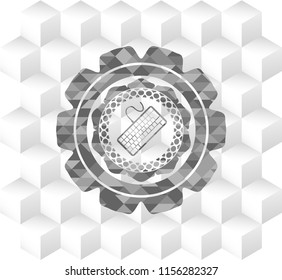 keyboard icon inside grey badge with geometric cube white background