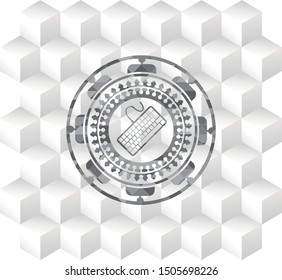 keyboard icon inside grey badge with geometric cube white background