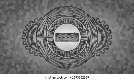 keyboard icon inside grey stone wall badge. Rock fancy background. Illustration. 
