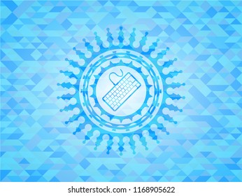 keyboard icon inside light blue mosaic emblem