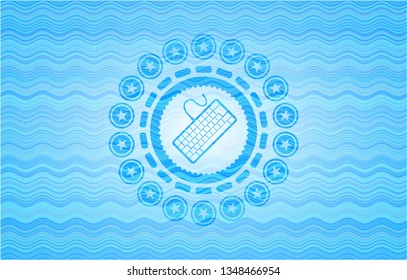 keyboard icon inside light blue water badge.