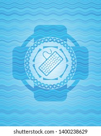 keyboard icon inside light blue water badge.