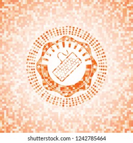 keyboard icon inside orange mosaic emblem with background