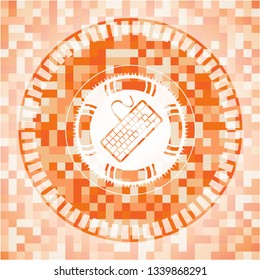 keyboard icon inside orange mosaic emblem