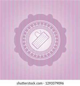 keyboard icon inside pink emblem. Retro