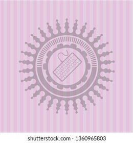 keyboard icon inside pink emblem. Retro