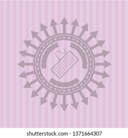 keyboard icon inside pink emblem. Vintage.