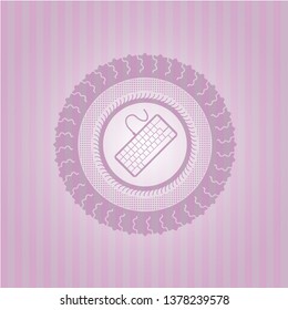 keyboard icon inside pink emblem