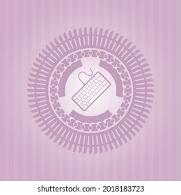 keyboard icon inside pink emblem. Vintage. Flat design. 