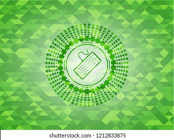 keyboard icon inside realistic green mosaic emblem