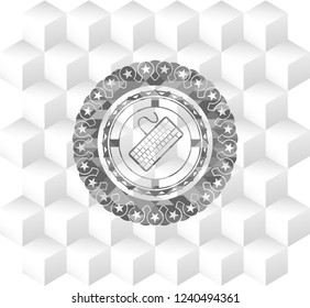keyboard icon inside realistic grey emblem with cube white background