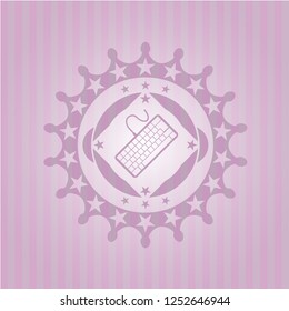 keyboard icon inside realistic pink emblem