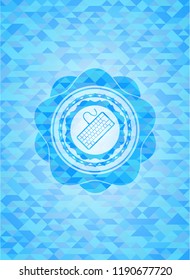keyboard icon inside realistic sky blue mosaic emblem