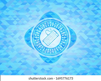 keyboard icon inside realistic sky blue mosaic emblem