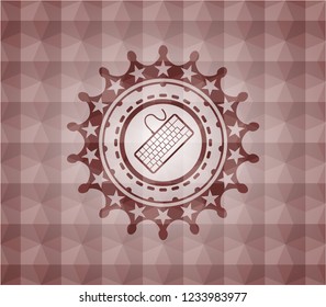 keyboard icon inside red badge with geometric pattern. Seamless.