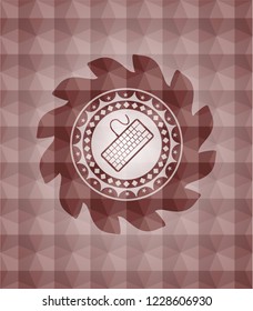 keyboard icon inside red emblem or badge with geometric pattern background. Seamless.