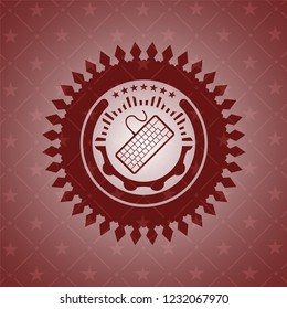 keyboard icon inside red emblem. Retro