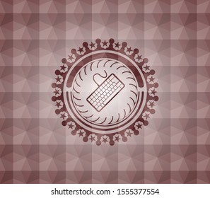 keyboard icon inside red geometric emblem. Seamless.