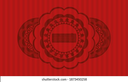 keyboard icon inside red realistic emblem. Bars exquisite background. Intense illustration. 