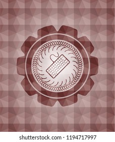 keyboard icon inside red seamless badge with geometric background.