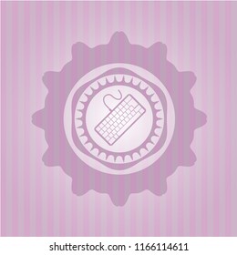 keyboard icon inside retro style pink emblem
