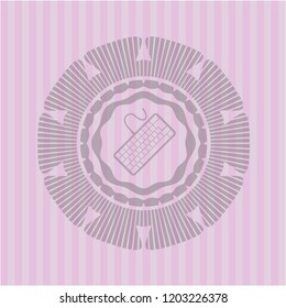 keyboard icon inside retro style pink emblem