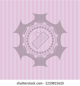 keyboard icon inside retro style pink emblem