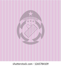 keyboard icon inside retro style pink emblem