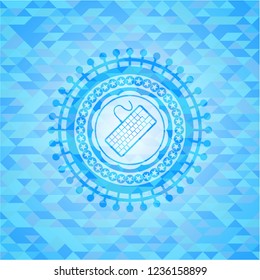 keyboard icon inside sky blue emblem with mosaic ecological style background