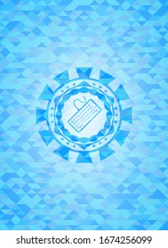 keyboard icon inside sky blue mosaic emblem
