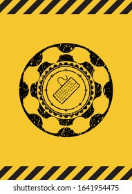 keyboard icon inside warning sign, black grunge emblem. Vector Illustration. Detailed.