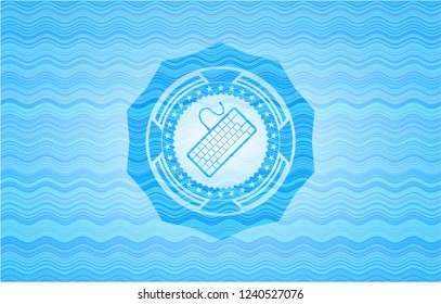 keyboard icon inside water concept emblem background.