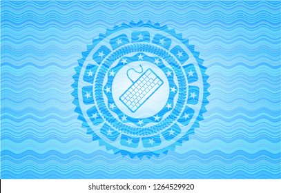 keyboard icon inside water wave style badge.
