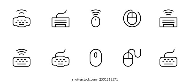 Icono de teclado, icono de mouse en diferentes estilos de Ilustración vectorial. dos iconos de vector de teclado y mouse de color y negro diseñados en estilo de trazo de línea, contorno y relleno se pueden usar para Web, móvil, ui
