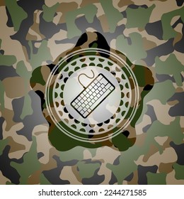 keyboard icon on camo pattern. 