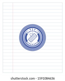 keyboard icon pen strokes emblem. Blue ink. Vector Illustration. Detailed.